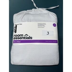 Twin/Twin XL Sheet Set New 3-Pc Set White Gray Stripe Microfiber -Room Essential